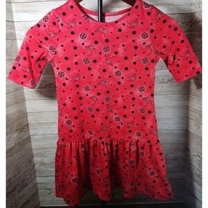 Miraculous Ladybug Girl's soft knit red print dress with 3/4 sleeves Sz 6/6X